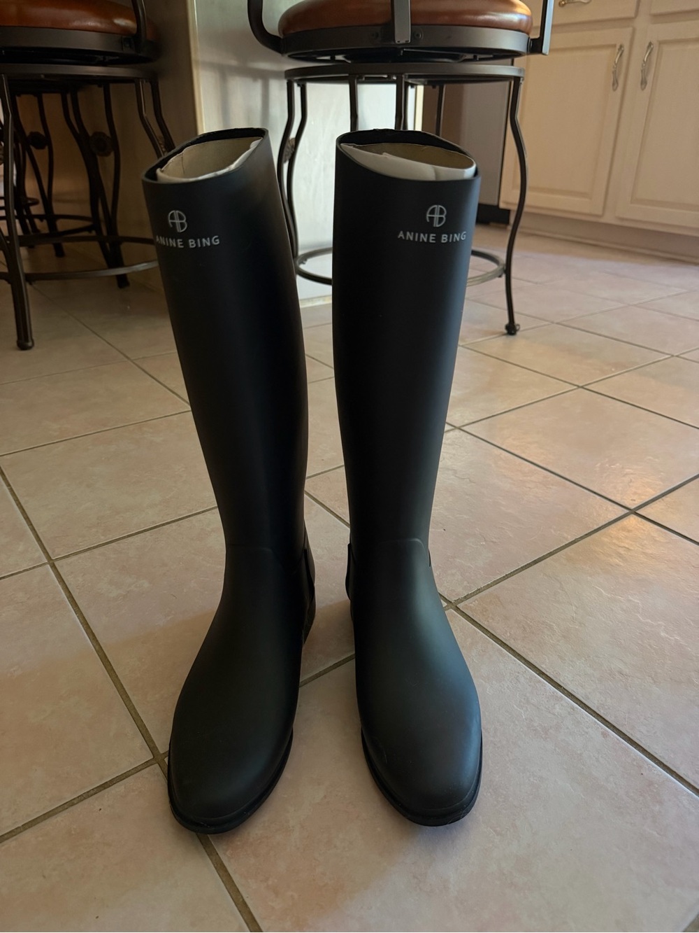 Anine Bing Matte Black Knee-High Rain Boots